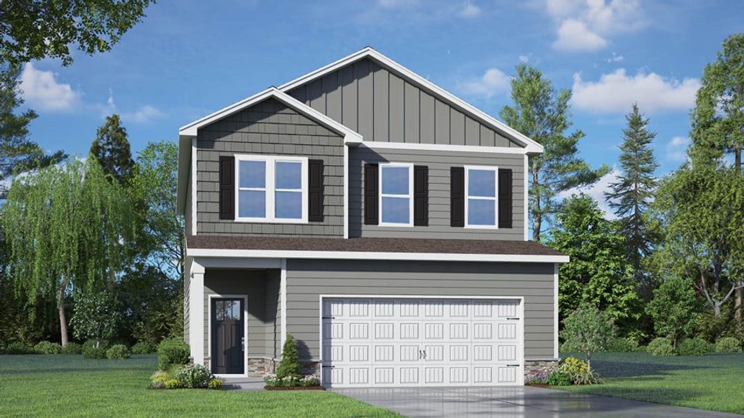 Representative exterior photo of a completed home built from the THOMAS by D.R. Horton in The Grove at Matthews Landing, Fuquay Varina, NC (Image 14).