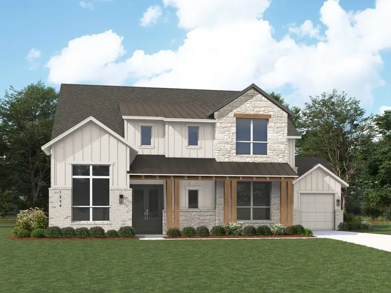 Representative exterior photo of a completed home built from the Livorno by Huntington Homes in Kresston 70s, Montgomery, TX (Image 22).