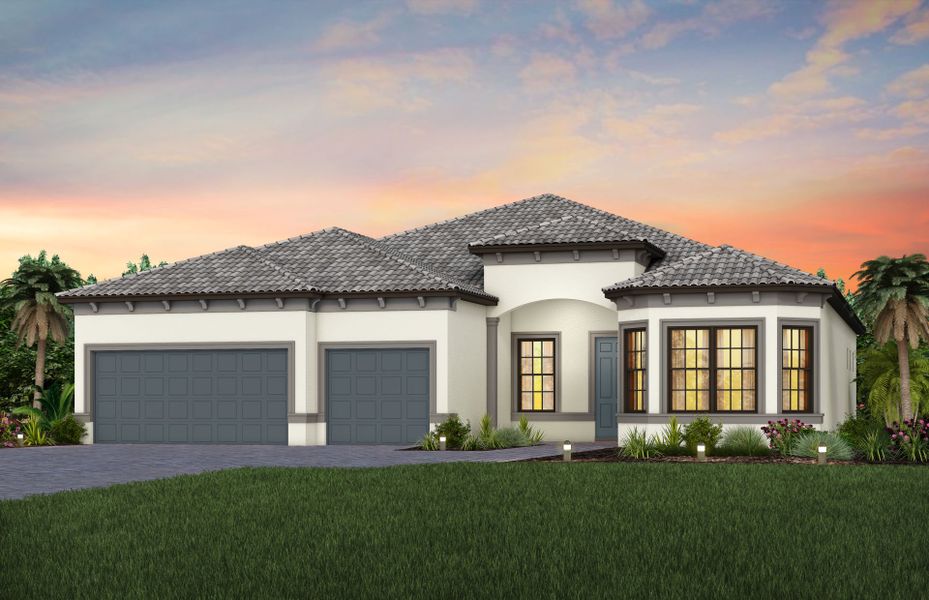Front exterior of a new home in Talon Preserve on Palmer Ranch, Nokomis, FL, highlighting curb appeal (Image 28).