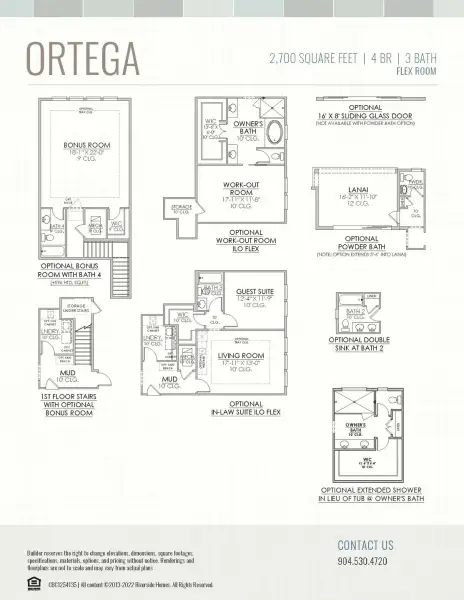 2D floor plan layout for the Ortega by Riverside Homes in Sagebrush at EverRange, Jacksonville, FL (Image 6).