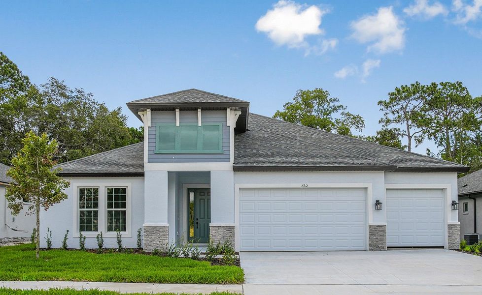 Front exterior of a new home in Pinecone Reserve, Brooksville, FL, highlighting curb appeal (Image 1). Front exterior of a new home in Pinecone Reserve, Brooksville, FL, highlighting curb appeal (Image 1).