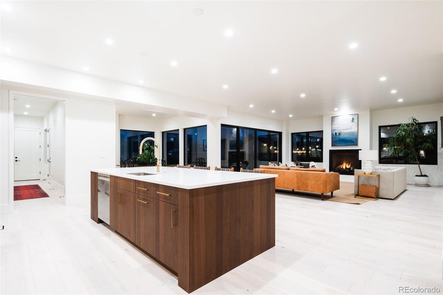 Large 10' kitchen island.  Connected to a generous mudroom off the attached garage (includes additional fridge and coat closet