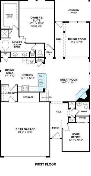 The Hoover II floor plan by K. Hovnanian® Homes. 1st Floor shown. *Prices, plans, dimensions, features, specifications, materials, and availability of homes or communities are subject to change without notice or obligation.