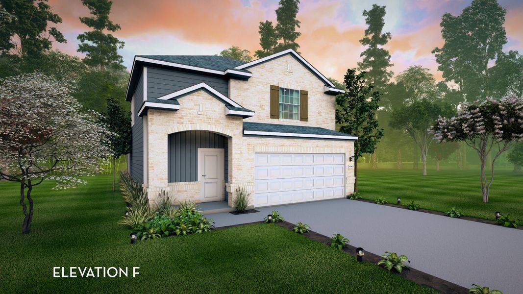 Representative exterior photo of a completed home built from the Elm by CastleRock Communities in The Canopies, Splendora, TX (Image 15). Representative exterior photo of a completed home built from the Elm by CastleRock Communities in The Canopies, Splendora, TX (Image 15).