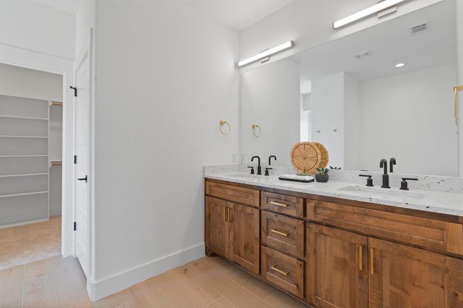 Beautiful double sink vanity in Primary Bedroom