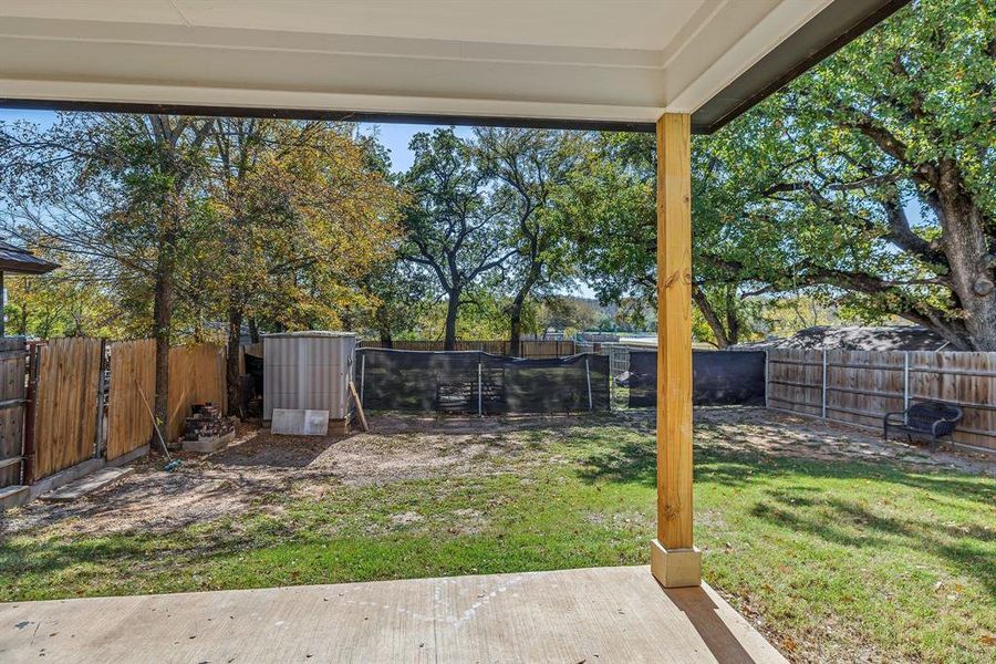 Fenced backyard featuring a patio area