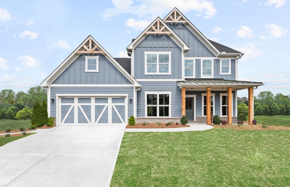 Front exterior of a new home in Oakwood, Cumming, GA, highlighting curb appeal (Image 25). Front exterior of a new home in Oakwood, Cumming, GA, highlighting curb appeal (Image 25).