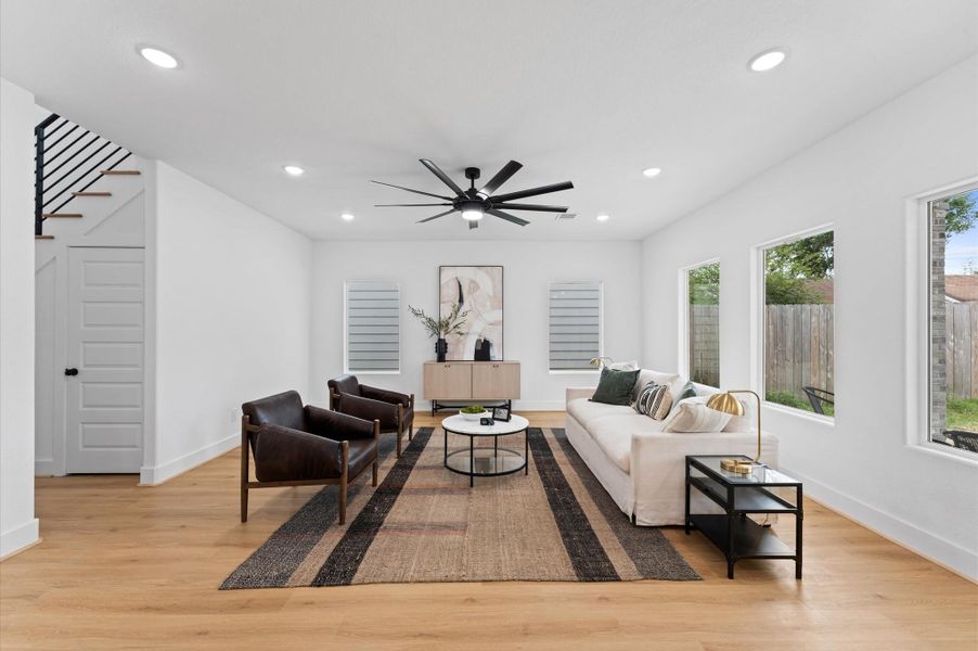 The living room offers comfort and relaxation where you can imagine your furniture in a variety of configurations.