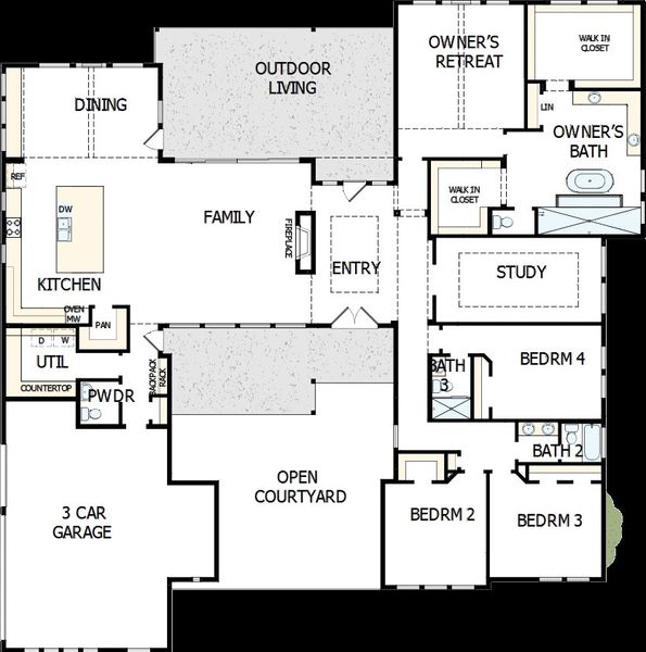 2D floor plan layout of this home in Megans Landing – Half-Acre Homesites, Castroville, TX (Image 2). 2D floor plan layout of this home in Megans Landing – Half-Acre Homesites, Castroville, TX (Image 2).