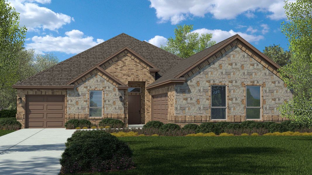 Front exterior of a new home in Lakeview Pointe, Grand Prairie, TX, highlighting curb appeal (Image 1). Front exterior of a new home in Lakeview Pointe, Grand Prairie, TX, highlighting curb appeal (Image 1).