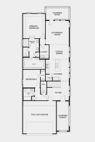 First Floor Plan - Additional Highlights Include: 36" wide contemporary front door, open stair railing, and added gas line at the back patio