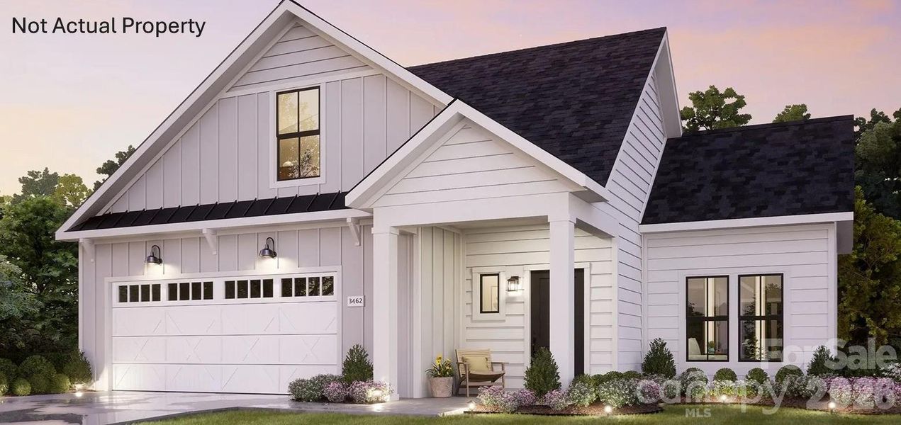 Front exterior of a new home in , Huntersville, NC, highlighting curb appeal (Image 1). Front exterior of a new home in , Huntersville, NC, highlighting curb appeal (Image 1).