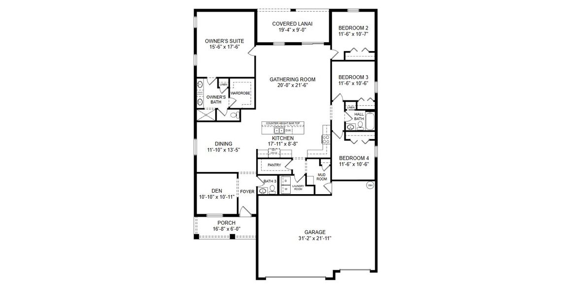 2D floor plan layout for the Summerlyn II by Highland Homes of Florida in Touchstone, Lakeland, FL (Image 3).