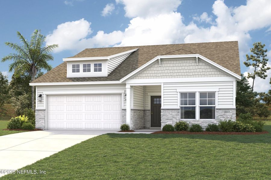 Front exterior of a new home in Reserve East, Flagler Beach, FL, highlighting curb appeal (Image 5).