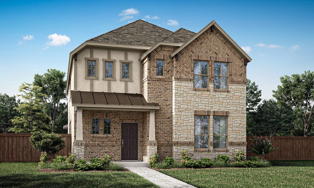 Representative exterior photo of a completed home built from the Highfield by Pacesetter Homes in La Terra at Uptown Celina, Celina, TX (Image 22). Representative exterior photo of a completed home built from the Highfield by Pacesetter Homes in La Terra at Uptown Celina, Celina, TX (Image 22).