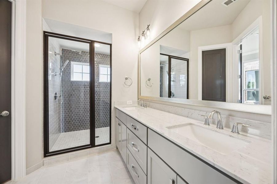 Large walk-in shower.