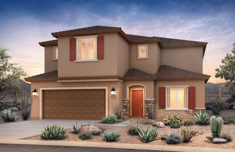 Representative exterior photo of a completed home built from the Sumac by Pulte Homes in Parkside at Anthem at Merrill Ranch, Florence, AZ (Image 12).