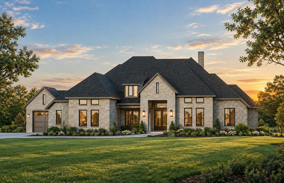 Front exterior of a new home in The Vines, Haslet, TX, highlighting curb appeal (Image 1). Front exterior of a new home in The Vines, Haslet, TX, highlighting curb appeal (Image 1).