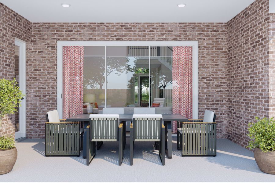 Exterior details and patio area of a home in Harvest Green, Richmond (Image 2). Exterior details and patio area of a home in Harvest Green, Richmond (Image 2).