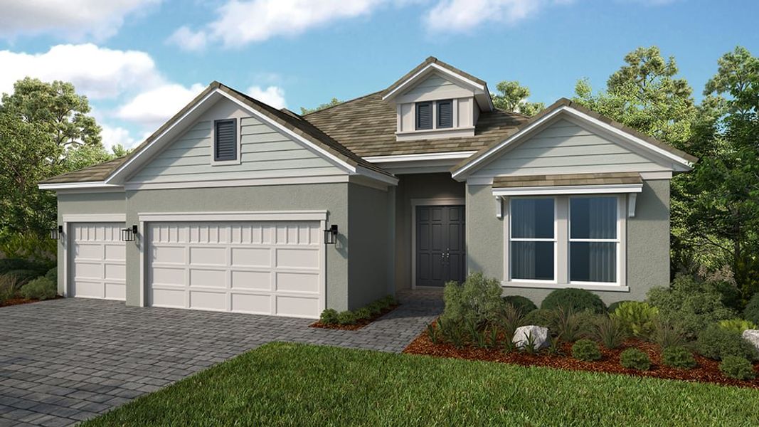 Representative exterior photo of a completed home built from the Pallazio II by Taylor Morrison in Esplanade at Kingston, Estero, FL (Image 20).