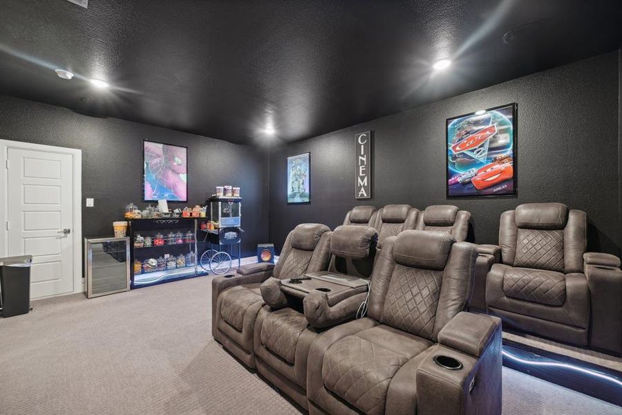 View of carpeted home theater room