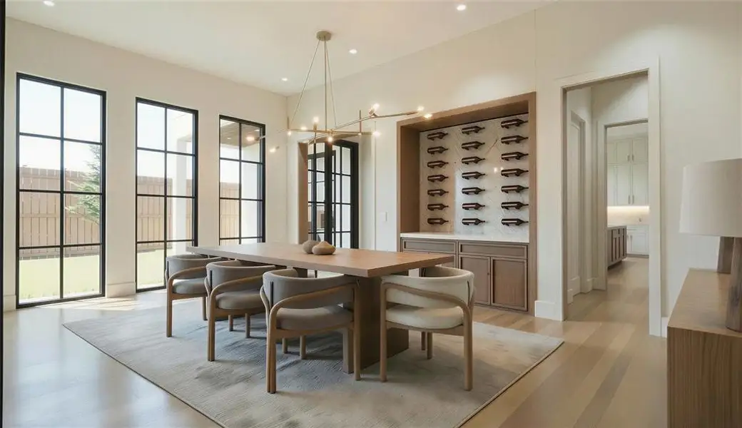 Rendering: Dining area with wine display