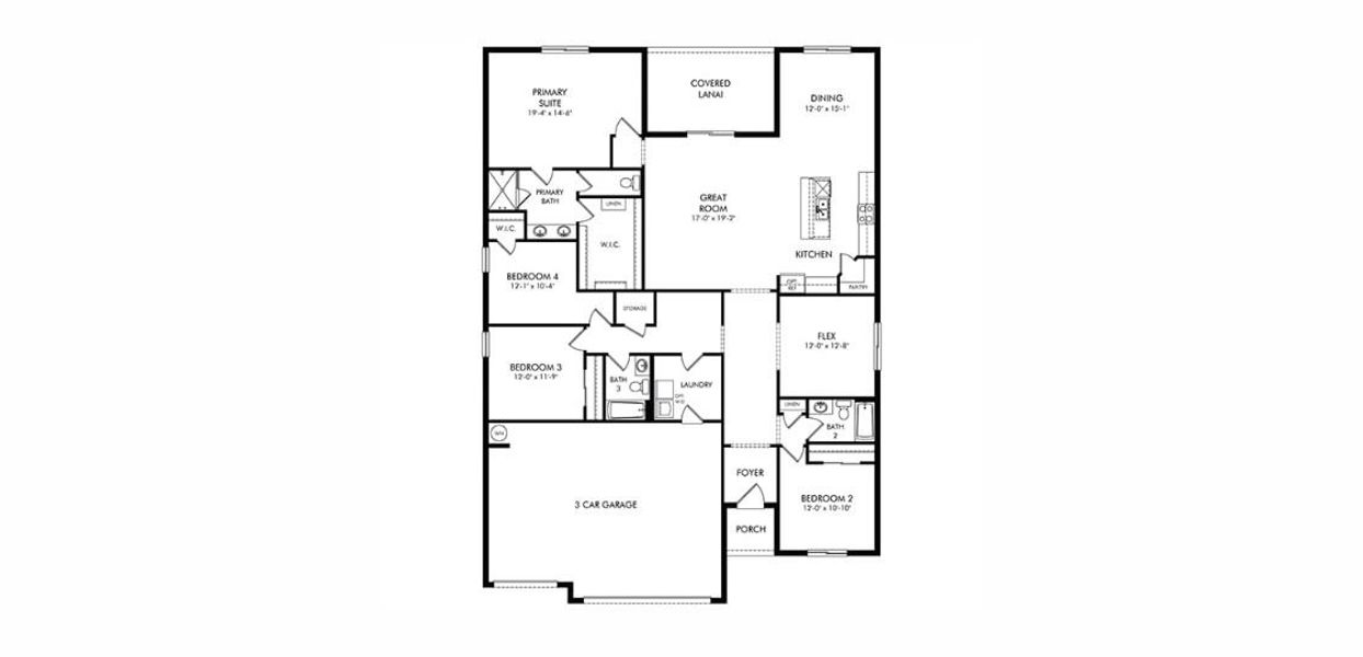 2D floor plan layout of this home in The Grove at Stuart Crossing - Signature Series, Bartow, FL (Image 1). 2D floor plan layout of this home in The Grove at Stuart Crossing - Signature Series, Bartow, FL (Image 1).