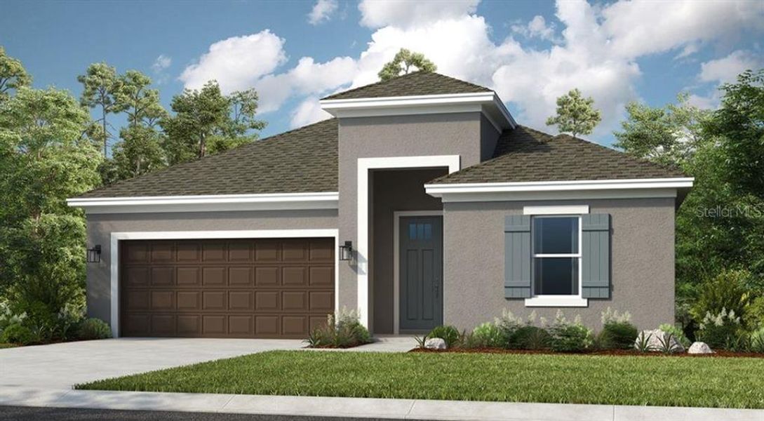 Front exterior of a new home in The Cove at West Port, Port Charlotte, FL, highlighting curb appeal (Image 1). Front exterior of a new home in The Cove at West Port, Port Charlotte, FL, highlighting curb appeal (Image 1).