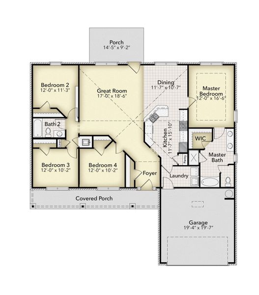 2D floor plan layout for the Plan 1810 by Adams Homes in Ashton View, Crestview, FL (Image 3).