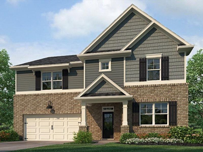 Front exterior of a new home in Parkside at Carter Grove, Cartersville, GA, highlighting curb appeal (Image 1).