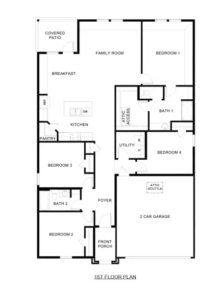 2D floor plan layout for the Texas Cali by D.R. Horton in Lane Ranch, Sanger, TX (Image 3).