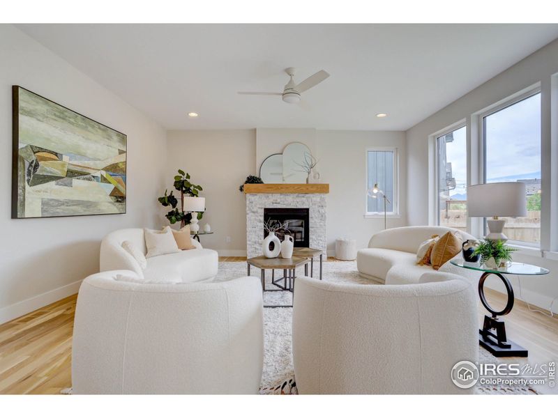 Living room with a gas fireplace