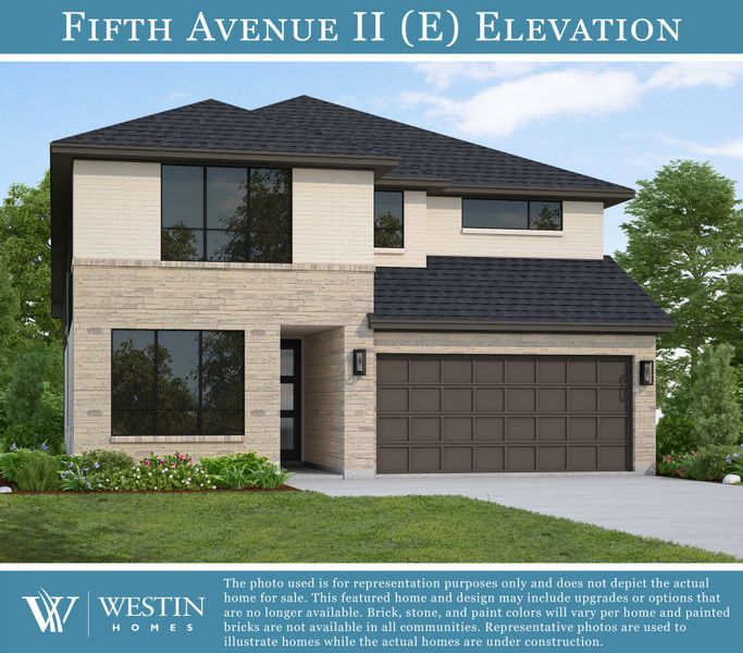Representative exterior photo of a completed home built from the The Fifth Avenue II by Westin Homes in The Grand Prairie - 45', Hockley, TX (Image 2). Representative exterior photo of a completed home built from the The Fifth Avenue II by Westin Homes in The Grand Prairie - 45', Hockley, TX (Image 2).