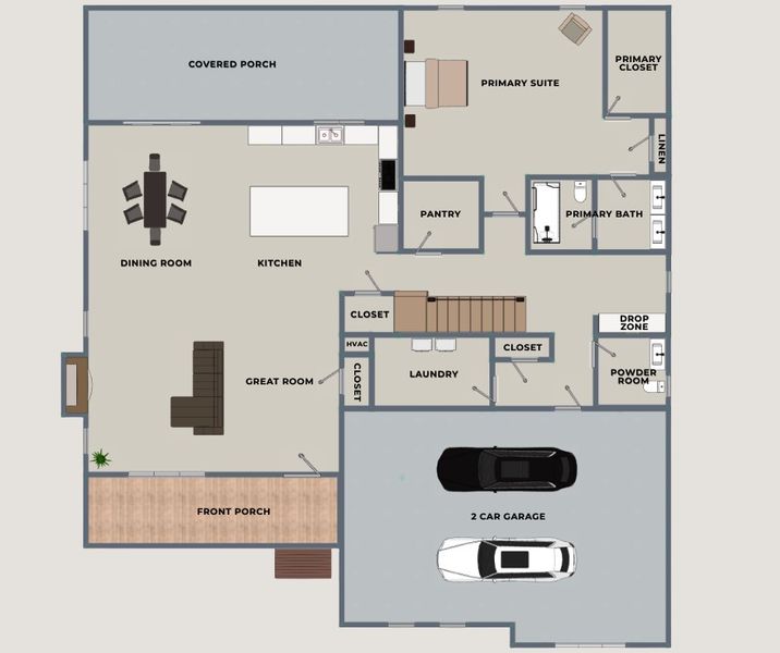 2D floor plan layout for the Spring Tide by Riverstone Construction, LLC in Jasper Highlands, Guild, TN (Image 2). 2D floor plan layout for the Spring Tide by Riverstone Construction, LLC in Jasper Highlands, Guild, TN (Image 2).
