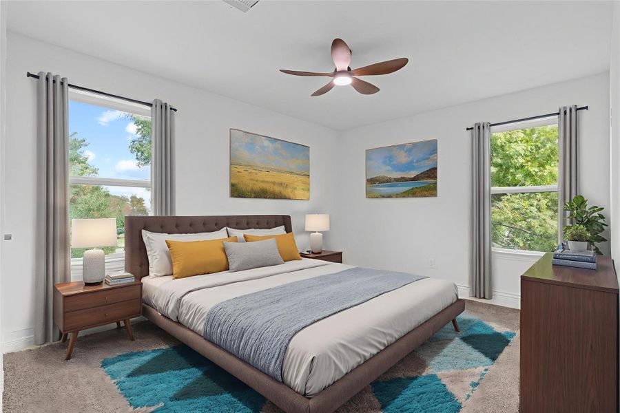 Notice how many beautiful windows these Next Vista Homes custom designs offer, filling each room with natural light. All guest bedrooms also feature generous walk-in closets and thoughtful details your guests will love! *Virtually staged* Notice how many beautiful windows these Next Vista Homes custom designs offer, filling each room with natural light. All guest bedrooms also feature generous walk-in closets and thoughtful details your guests will love! *Virtually staged*