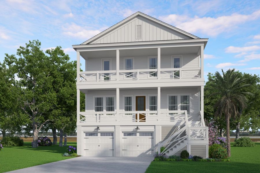 Front exterior of a new home in Ferryboat Landing, Charleston, SC, highlighting curb appeal (Image 1). Front exterior of a new home in Ferryboat Landing, Charleston, SC, highlighting curb appeal (Image 1).