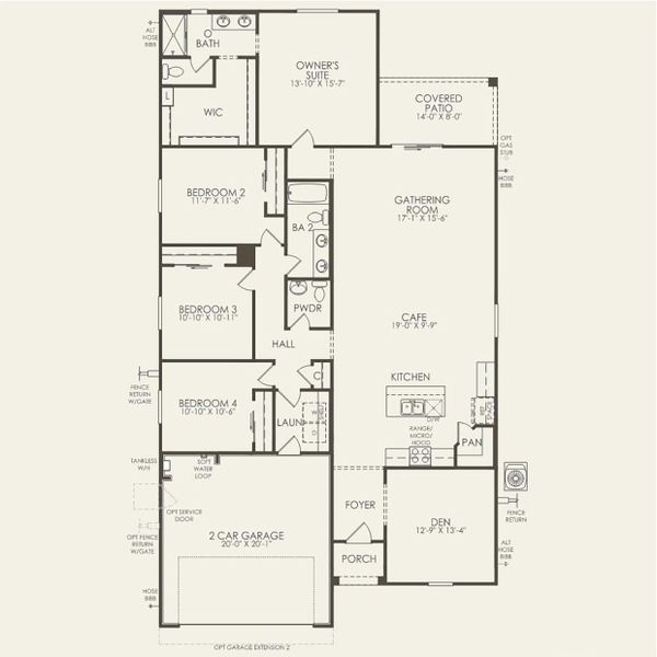 2D floor plan layout for the Lantana by Pulte Homes in Festival Foothills, Buckeye, AZ (Image 3).