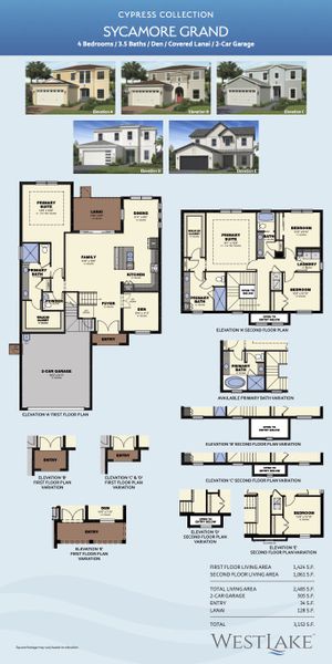 2D floor plan layout for the Sycamore Grand by Minto Communities in Westlake, Loxahatchee, FL (Image 3).