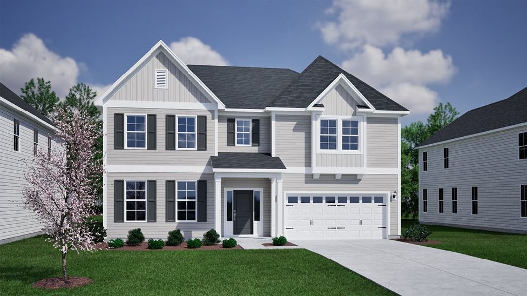 Front exterior of a new home in Grand Park, Leland, NC, highlighting curb appeal (Image 1). Front exterior of a new home in Grand Park, Leland, NC, highlighting curb appeal (Image 1).