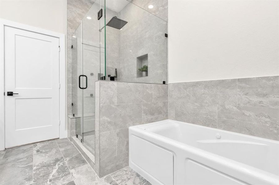 Separate shower and tub.