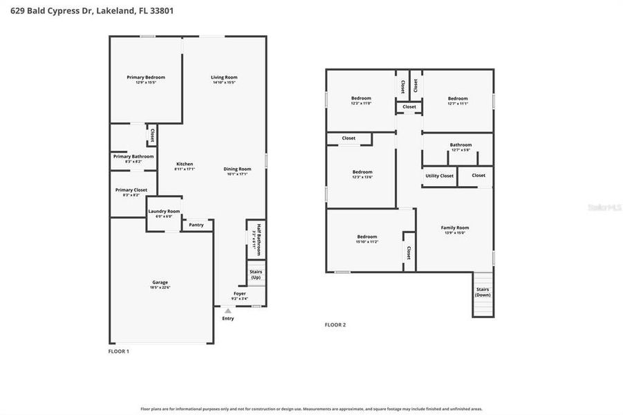 2D floor plan layout of this home in Cypress Point at Lake Parker, Lakeland, FL (Image 6).