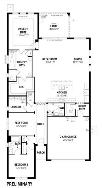2D floor plan layout for the Sage by Mattamy Homes in Brightmore at Wellen Park, Venice, FL (Image 3).