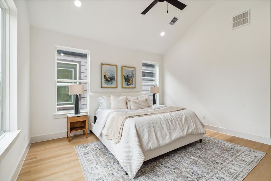 Low-maintenance LVP flooring pairs with generous natural light and a ceiling fan to create a bright, breezy, and energy-efficient retreat. Low-maintenance LVP flooring pairs with generous natural light and a ceiling fan to create a bright, breezy, and energy-efficient retreat.