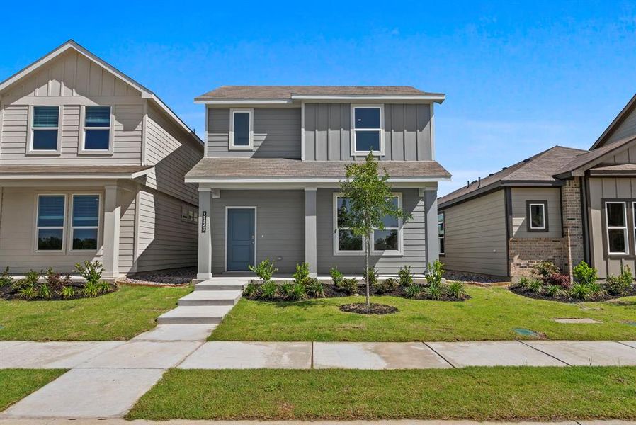 Front exterior of a new home in Orchard Village, Fort Worth, TX, highlighting curb appeal (Image 1). Front exterior of a new home in Orchard Village, Fort Worth, TX, highlighting curb appeal (Image 1).