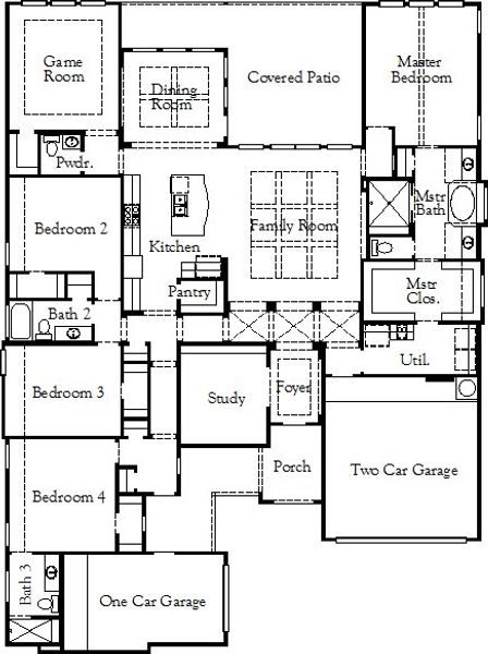 2D floor plan layout for the Tuscola II by Coventry Homes in South Pointe 75', Mansfield, TX (Image 3). 2D floor plan layout for the Tuscola II by Coventry Homes in South Pointe 75', Mansfield, TX (Image 3).