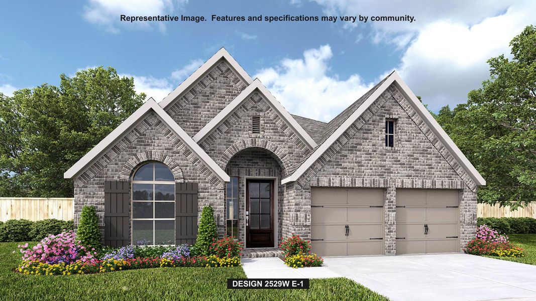 Front exterior of a new home in Santa Rita Ranch - Eldorado, Liberty Hill, TX, highlighting curb appeal (Image 1). Front exterior of a new home in Santa Rita Ranch - Eldorado, Liberty Hill, TX, highlighting curb appeal (Image 1).