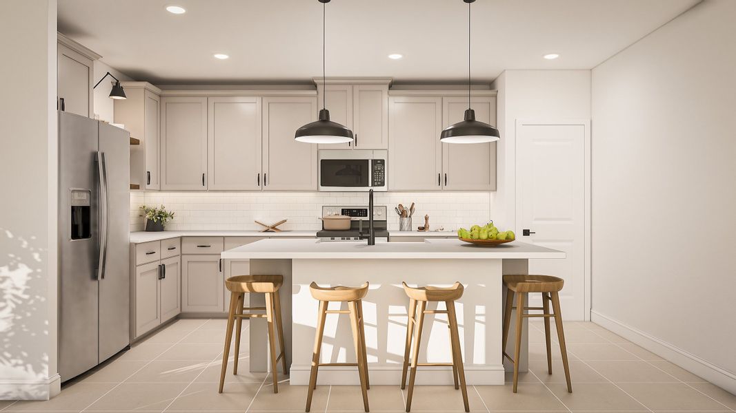 Kitchen with center island and pendant lighting