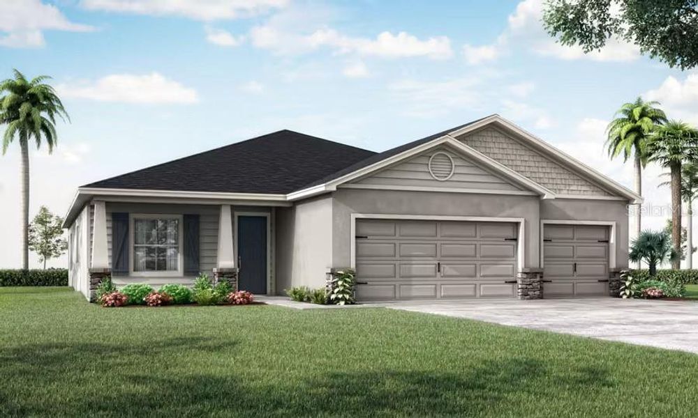 Front exterior of a new home in The Crossings - Single-Family Homes, St. Cloud, FL, highlighting curb appeal (Image 1).