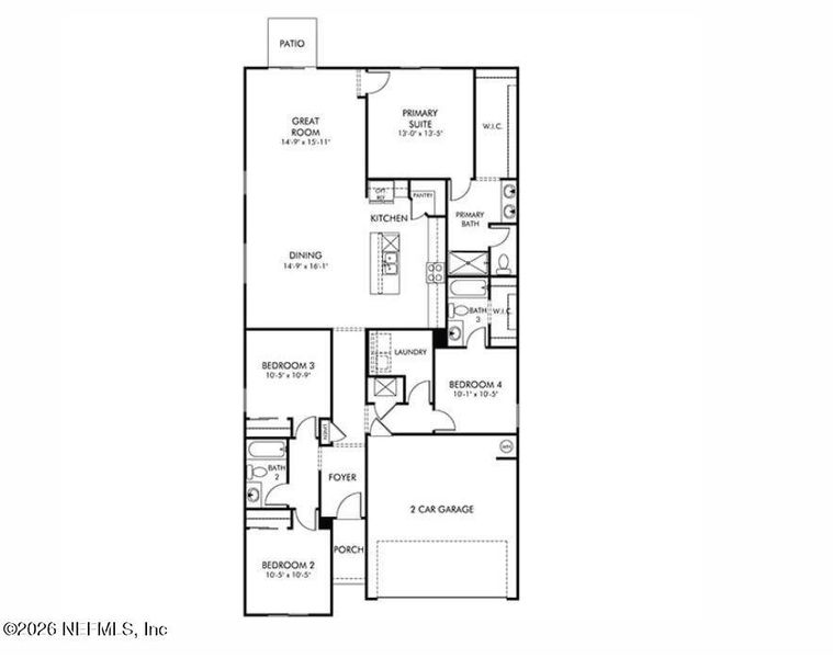 2D floor plan layout of this home in Kings Preserve, Jacksonville, FL (Image 3).