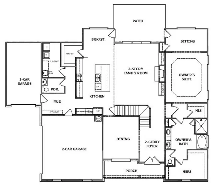 2D floor plan layout for the (GA)The Cooper | Side Entry by Reliant Homes in St. Regis, Oxford, GA (Image 3).